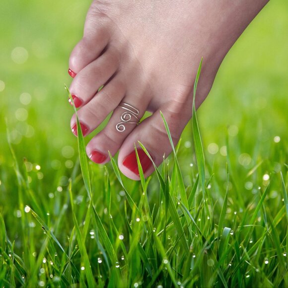 Swirl Toe Ring Sterling Silver Adjustable Quality Handcrafted - Picture 2 of 5